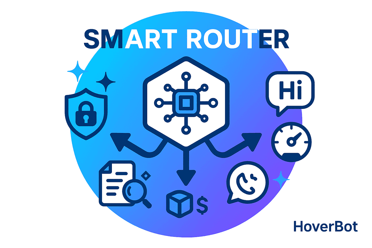 Smart router architecture showing three lanes: safety lane with local classifiers, fast lane with small models, and heavy lane with frontier models